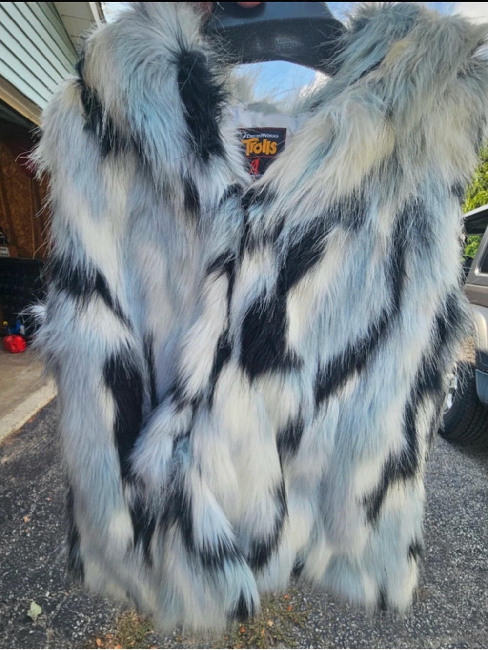 NWT RARE Lg A by Adrienne Landau Dreamworks Trolls Black White Faux Fur Vest HTF